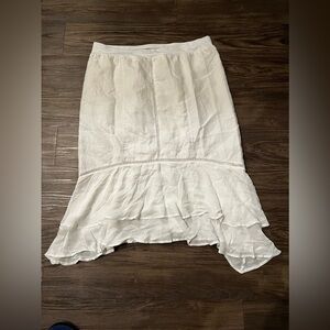 Chicos Linen Solid Midi Skirt Optic White Chiffon Peplum 3